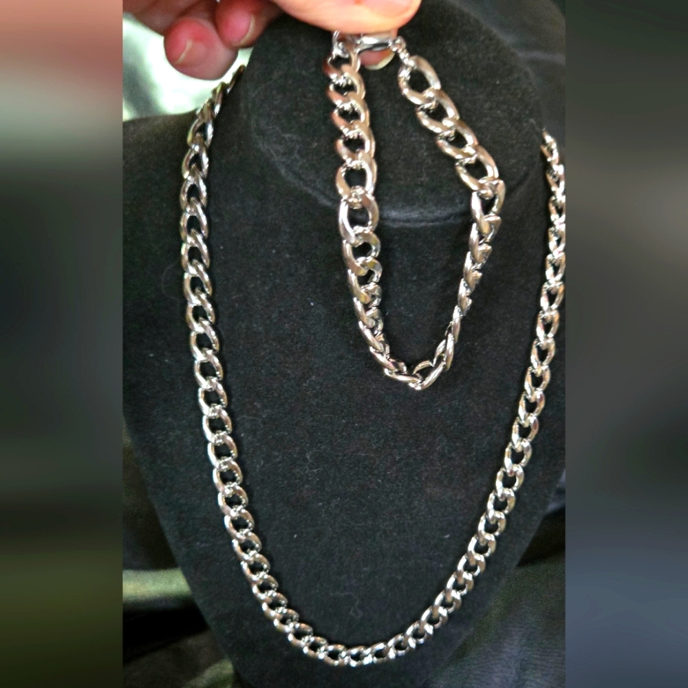 Stainless steel Men's Anchor chain 20" & 9" necklace & bracelet set - Picture 1 of 8